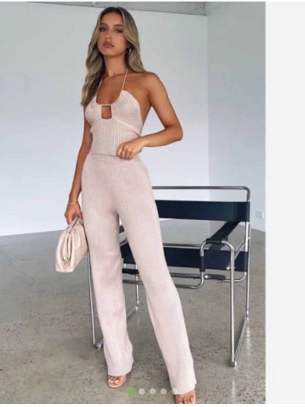 White fox taupe/tan pants and top set